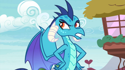 Size: 1920x1080 | Tagged: safe, screencap, princess ember, dragon, g4, season 7, triple threat, 1080p, angry, dragoness, ember is not amused, female, gritted teeth, hand on hip, hand on waist, solo, teeth, unamused