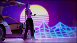 Size: 3840x2160 | Tagged: safe, artist:steamyart, twilight sparkle, unicorn, anthro, plantigrade anthro, g4, 3d, 80s, back to the future, blender, delorean, high res, solo, synthwave, unicorn twilight