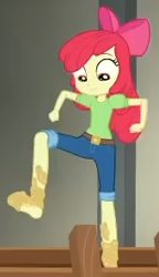 Size: 170x296 | Tagged: safe, screencap, apple bloom, human, equestria girls, equestria girls specials, g4, my little pony equestria girls: better together, my little pony equestria girls: rollercoaster of friendship, barefoot, feet, female, soles, solo