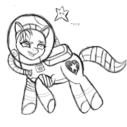Size: 2400x2400 | Tagged: safe, artist:tigerbeetle, derpibooru exclusive, sunny starscout, earth pony, pony, g5, astronaut, dreamworks face, duo, eyebrows, eyelashes, female, floating, heart, helmet, high res, mare, simple background, sketch, spacesuit, stars, white background
