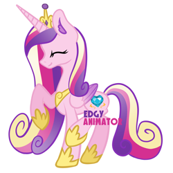 Size: 2000x2000 | Tagged: safe, artist:edgyanimator, princess cadance, alicorn, pony, g4, crown, cute, cutedance, digital art, ear fluff, female, firealpaca, folded wings, happy, high res, hoof shoes, jewelry, looking sideways, mare, pink, png, profile, purple wings, regalia, simple background, smiling, solo, standing, standing on two hooves, tiara, watermark, white background, wings