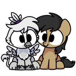 Size: 1200x1200 | Tagged: safe, artist:sugar morning, oc, oc only, oc:cogs fixmore, oc:silvia the gryphon, earth pony, pony, 2023 community collab, derpibooru community collaboration, duo, simple background, transparent background