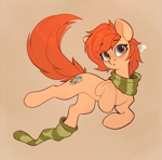 Size: 1455x1440 | Tagged: safe, artist:rexyseven, oc, oc only, oc:rusty gears, earth pony, pony, clothes, female, mare, question mark, scarf, simple background, sock, socks, solo, striped scarf, striped socks