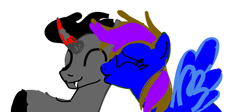 Size: 918x412 | Tagged: safe, king sombra, oc, oc:rushing winds, pegasus, pony, unicorn, g4, 1000 hours in ms paint, base used, canon x oc, cheek kiss, digital art, duo, female, kissing, male, shipping, show accurate, simple background, sombrarush, stallion, straight, white background