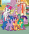 Size: 768x896 | Tagged: safe, artist:diniarvegafinahar, hitch trailblazer, izzy moonbow, pipp petals, sunny starscout, zipp storm, alicorn, earth pony, pegasus, pony, unicorn, g4, g5, artificial horn, artificial wings, augmented, blushing, brothers, colored wings, eyebrows, female, flying, folded wings, fountain, g5 to g4, generation leap, group, harness pathfinder, isaac crestie, male, mane five, mane stripe sunny, mare, multicolored wings, pip corolla, quintet, raised hoof, royal brothers (g5), rule 63, siblings, smiling, spread wings, stallion, statue, sun starchaser, wings, zip cyclone