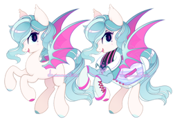 Size: 1280x915 | Tagged: safe, artist:dammmnation, oc, oc only, bat pony, pony, bat pony oc, clothes, duo, eyelashes, female, mare, rearing, simple background, smiling, transparent background