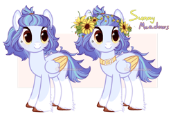 Size: 1280x857 | Tagged: safe, artist:dammmnation, oc, oc only, pegasus, pony, collar, colored hooves, colored wings, duo, female, flower, flower in hair, mare, simple background, smiling, sunflower, transparent background, two toned wings, unshorn fetlocks, wings