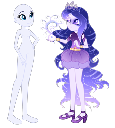 Size: 1910x2115 | Tagged: safe, artist:existencecosmos188, oc, oc:existence, equestria girls, base used, clothes, deviantart watermark, dress, duo, ethereal mane, eyelashes, female, high heels, obtrusive watermark, shoes, simple background, skirt, starry mane, transparent background, watermark