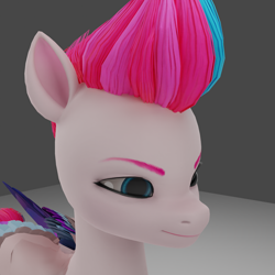 Size: 1920x1920 | Tagged: safe, zipp storm, pegasus, pony, g5, my little pony: a new generation, 3d, adorazipp, angry, bust, cute, female, gray background, grin, mare, simple background, smiling, solo