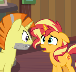 Size: 6012x5664 | Tagged: safe, artist:emeraldblast63, sunset shimmer, sunspot (g4), pony, unicorn, comic:the tale of two sunsets, g4, absurd resolution, angry, child, daughter, father, father and child, father and daughter, female, floppy ears, implied sunny siblings, male, mare, stallion, story included