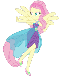 Size: 2019x2520 | Tagged: safe, artist:gmaplay, fluttershy, human, cheer you on, equestria girls, g4, my little pony equestria girls: better together, alternate hairstyle, armpits, bare shoulders, clothes, dress, female, high res, ponied up, shoes, simple background, sleeveless, solo, super ponied up, transparent background, vector, wings