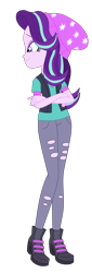 Size: 1800x5281 | Tagged: safe, artist:gmaplay, starlight glimmer, human, equestria girls, equestria girls specials, g4, my little pony equestria girls: mirror magic, beanie, clothes, eyebrows, female, fist, grin, hat, high res, simple background, smiling, solo, torn clothes, transparent background