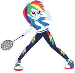 Size: 2700x2625 | Tagged: safe, artist:gmaplay, rainbow dash, human, equestria girls, g4, converse, cute, dashabetes, female, high res, shoes, simple background, solo, tennis racket, transparent background, vector