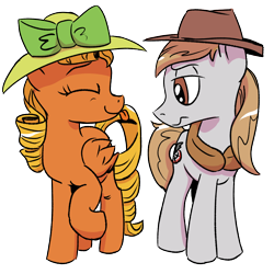 Size: 1200x1200 | Tagged: safe, artist:pony-berserker, oc, oc only, oc:longhaul, oc:southern comfort, earth pony, pegasus, pony, 2023 community collab, derpibooru community collaboration, duo, earth pony oc, hat, pegasus oc, raised hoof, simple background, tongue out, transparent background, unamused, yoke