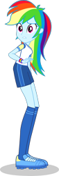 Size: 1116x3265 | Tagged: safe, artist:dustinwatsongkx, rainbow dash, human, equestria girls, g4, my little pony equestria girls: better together, sock it to me, cute, dashabetes, female, simple background, soccer shoes, soccer uniform, solo, tomboy, transparent background, vector, wondercolts, worried