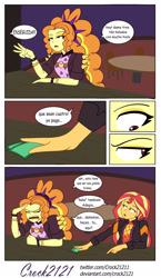 Size: 1280x2203 | Tagged: safe, artist:crock2121, adagio dazzle, sunset shimmer, human, comic:another world, equestria girls, equestria girls series, g4, spoiler:eqg series (season 2), comic, dialogue, duo, female, music festival outfit, spanish, translated in the comments