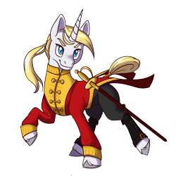 Size: 1200x1200 | Tagged: safe, artist:floots, oc, oc only, oc:platinum dream, pony, unicorn, clothes, royalty, simple background, solo, sword, transparent background, weapon