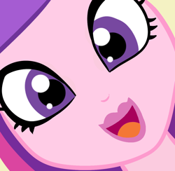 Size: 1024x1000 | Tagged: safe, edit, dean cadance, princess cadance, human, equestria girls, g4, my little pony equestria girls: friendship games, bust, close-up, face, female, hi anon, lipstick, looking at you, meme, open mouth, open smile, portrait, reaction image, smiling, solo