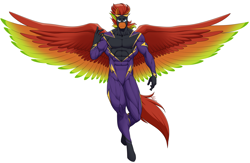 Size: 10440x6789 | Tagged: source needed, safe, artist:ponyanony, oc, oc only, oc:castellus, pegasus, anthro, male, muscles, muscular male, shadowbolts, simple background, solo, spread wings, white background, wings