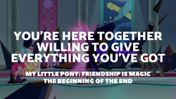 Size: 1920x1080 | Tagged: safe, edit, edited screencap, editor:quoterific, screencap, applejack, fluttershy, king sombra, pinkie pie, rainbow dash, rarity, twilight sparkle, g4, the beginning of the end, mane six