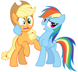Size: 7500x7000 | Tagged: safe, applejack, rainbow dash, earth pony, pegasus, pony, g4, the mysterious mare do well, absurd resolution, cowboy hat, duo, funny face, green eyes, hat, open mouth, purple eyes, simple background, stetson, transparent background, vector