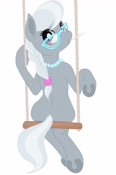 Size: 3240x4880 | Tagged: safe, artist:navanastra, silver spoon, earth pony, pony, g4, braid, female, filly, foal, glasses, looking at you, looking back, looking back at you, mare, simple background, swing, white background