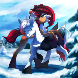 Size: 1700x1700 | Tagged: safe, artist:runettamontbelle, oc, pegasus, pony, pegasus oc, snow, tree, unshorn fetlocks, winter