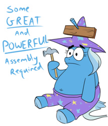 Size: 600x700 | Tagged: safe, artist:rocket-lawnchair, trixie, pony, unicorn, g4, belly button, board, hammer, male, my pretty seahorse, patrick star, simple background, solo, spongebob squarepants, text, white background