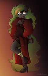 Size: 1800x2844 | Tagged: safe, artist:madelinne, oc, oc:greenviper, pegasus, anthro, clothes, commission, dress, high heels, long hair, red dress, shoes