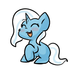 Size: 900x900 | Tagged: safe, artist:zutcha, trixie, pony, unicorn, g4, blushing, cute, diatrixes, eyes closed, female, horn, missing cutie mark, open mouth, simple background, solo, tail, white background