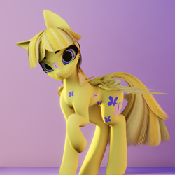 Size: 2048x2048 | Tagged: safe, artist:saphire systrine, artist:valiant studios, dancing butterflies, pony, g1, 3d, 3d model, base used, blender, blender eevee, concave belly, high res, looking at you, recolor, slender, solo, thin, vs twi, wings, yellow hair