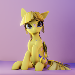 Size: 2048x2048 | Tagged: safe, artist:saphire systrine, artist:valiant studios, dancing butterflies, pony, g1, 3d, 3d model, base used, blender, blender eevee, clipping, high res, recolor, sitting, solo, vs twi, wings, yellow hair