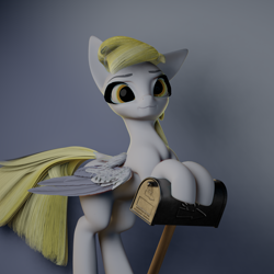 Size: 2048x2048 | Tagged: safe, artist:saphire systrine, artist:valiant studios, derpy hooves, pony, g4, 3d, 3d model, base used, blender, blender eevee, cute, high res, mailbox, recolor, solo, vs twi