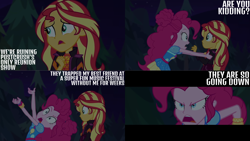 Size: 4400x2475 | Tagged: safe, edit, edited screencap, editor:quoterific, screencap, pinkie pie, sunset shimmer, human, equestria girls, equestria girls specials, g4, my little pony equestria girls: better together, my little pony equestria girls: sunset's backstage pass