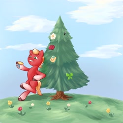 Size: 4096x4096 | Tagged: safe, artist:felldeal, sprout cloverleaf, earth pony, pony, series:daily drawing december, g5, bipedal, christmas, holiday, male, smiling, solo, stallion, tree, when he smiles