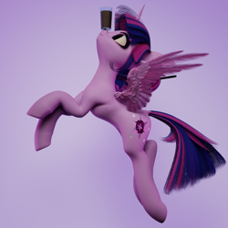 Size: 2048x2048 | Tagged: safe, artist:valiant studios, oc, oc only, oc:twilight (dimensional shift), alicorn, pony, 3d, 3d model, alicorn oc, balancing, blender, blender cycles, chocolate, chocolate milk, concave belly, cute, cycles render, high res, horn, milk, ponies balancing stuff on their nose, solo, this will end in spilled milk, vs twi, wings