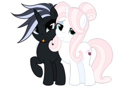 Size: 2360x1672 | Tagged: safe, artist:mistress midnight, artist:mommymidday, oc, oc only, oc:mistress, oc:mommy midday, pony, unicorn, 2023 community collab, derpibooru community collaboration, :3, duo, eyeliner, eyeshadow, looking at you, makeup, mohawk, multicolored hair, show accurate, side hug, simple background, smiling, tongue out, transparent background