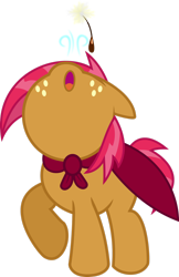 Size: 1280x1978 | Tagged: dead source, safe, artist:theshadowstone, babs seed, earth pony, pony, g4, cap, cape, clothes, cmc cape, dandelion, female, filly, foal, freckles, hat, looking up, mare, o mouth, red mane, red tail, simple background, snout, solo, striped mane, striped tail, tail, transparent background, two toned mane, two toned tail