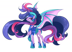 Size: 1990x1459 | Tagged: safe, artist:thurder2020, gameloft, twilight sparkle, alicorn, bat pony, bat pony alicorn, pony, g4, my little pony: magic princess, armor, bat wings, chaos twilight, chestplate, female, helmet, hoof shoes, horn, long mane, long tail, looking at you, mare, open mouth, peytral, raised hoof, simple background, slender, solo, tail, tall, thin, white background, wings