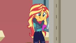 Size: 520x293 | Tagged: safe, screencap, sunset shimmer, human, blizzard or bust, equestria girls, equestria girls specials, g4, my little pony equestria girls: better together, my little pony equestria girls: holidays unwrapped, animated, clothes, female, loop, mittens, perfect loop, solo, thumbs up, winter outfit