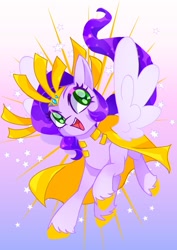 Size: 1075x1518 | Tagged: safe, artist:stacy_165cut, pipp petals, pegasus, pony, g5, adorapipp, colored wings, cute, eyebrows, female, gradient background, looking at you, mare, open mouth, open smile, smiling, smiling at you, solo, spread wings, stars, wings
