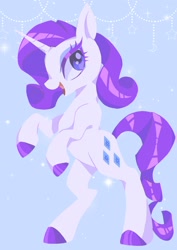 Size: 1075x1518 | Tagged: safe, artist:stacy_165cut, rarity, pony, unicorn, g4, abstract background, blue background, female, horn, looking at you, mare, open mouth, simple background, solo