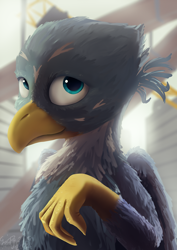 Size: 1600x2262 | Tagged: safe, artist:geljado, gabby, griffon, g4, bust, digital art, female, folded wings, looking at you, portrait, signature, smiling, smiling at you, solo, wings