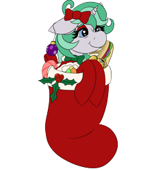 Size: 1000x1098 | Tagged: safe, artist:gray star, oc, oc:fluoride sting, unicorn, candy, christmas, christmas stocking, cute, food, holiday, holly, merry christmas, simple background, tired eyes, transparent background