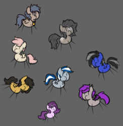 Size: 457x469 | Tagged: safe, artist:file, oc, oc only, oc:crisom chin, oc:czupone, oc:kip, oc:longfolia, oc:phase noise, oc:silene, bat pony, earth pony, pegasus, pony, unicorn, doodle, female, male, mare, stallion