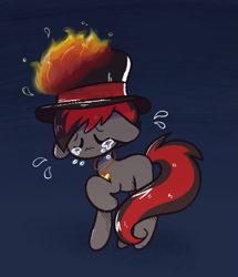 Size: 919x1068 | Tagged: safe, artist:typhwosion, oc, oc only, oc:varan, earth pony, pony, commission, crying, floppy ears, hat, sad, solo
