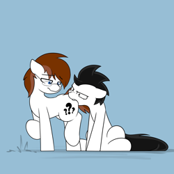 Size: 2995x2996 | Tagged: safe, artist:vipy, oc, oc:brain teaser, oc:vipy, earth pony, pony, biting, butt bite, duo, glasses, high res