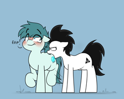 Size: 3000x2400 | Tagged: safe, artist:vipy, oc, oc:vipy, earth pony, pony, biting, blushing, butt bite, duo, high res, simple background