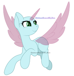 Size: 1280x1313 | Tagged: safe, artist:existencecosmos188, oc, oc only, alicorn, pony, alicorn oc, bald, base, eyelashes, female, flying, horn, looking at something, mare, simple background, smiling, solo, transparent background, wings