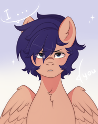 Size: 2000x2541 | Tagged: safe, artist:yomechka, oc, oc only, pegasus, pony, ..., bust, chest fluff, ear fluff, frown, gradient background, high res, male, pegasus oc, solo, stallion, wings